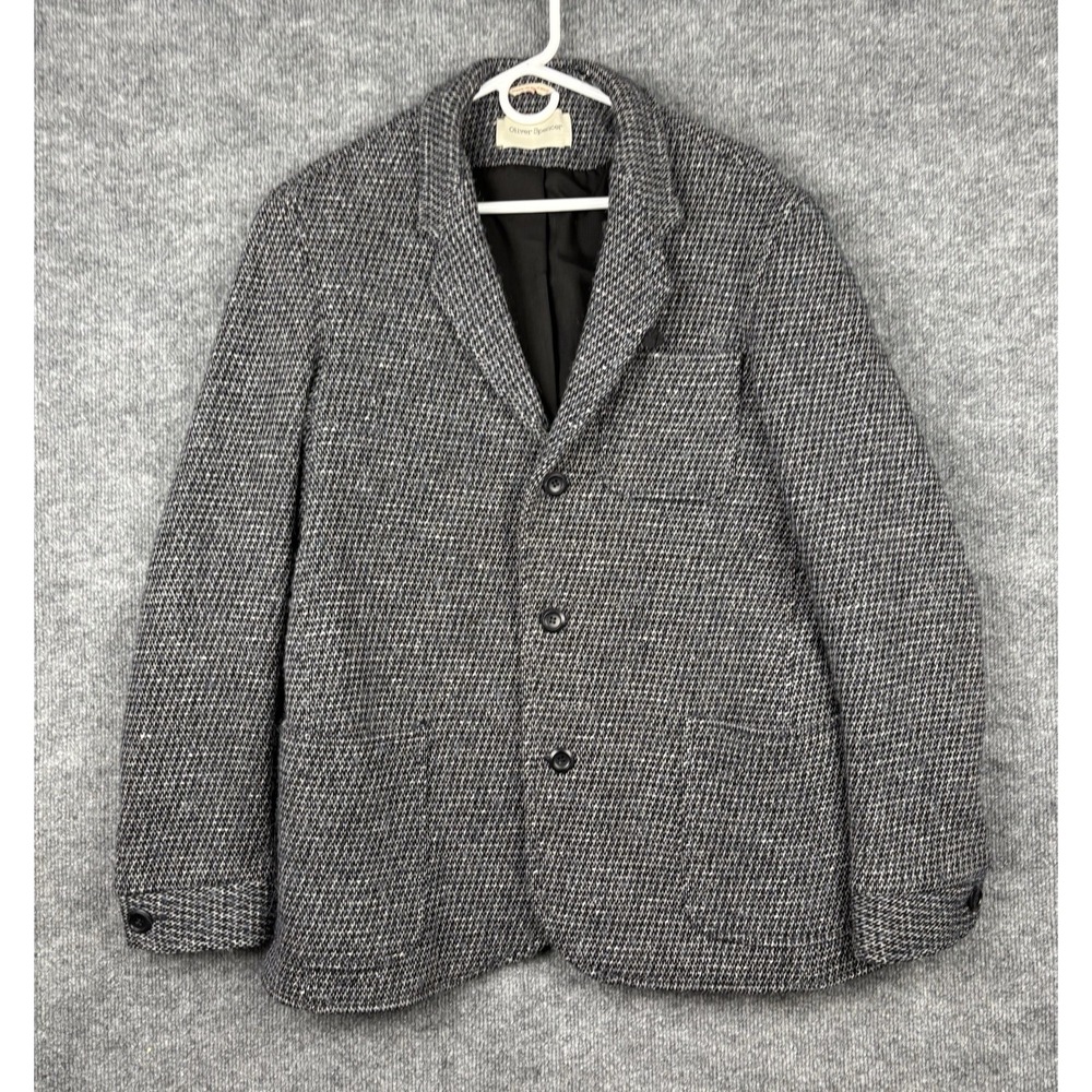 Oliver Spencer Mens 44 Wool Alpaca Blazer Made England Gray Tweed 21 P2P